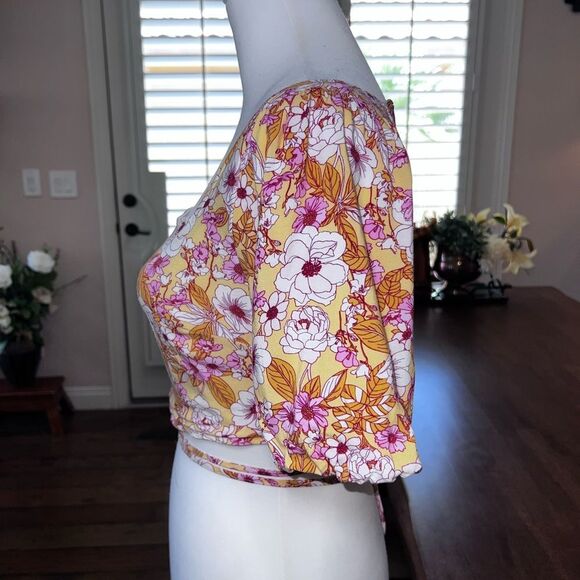 Altar’d State Boho Floral Puff Sleeve Square Neck Lace Up Back Crop Top Women M - Picture 5 of 11